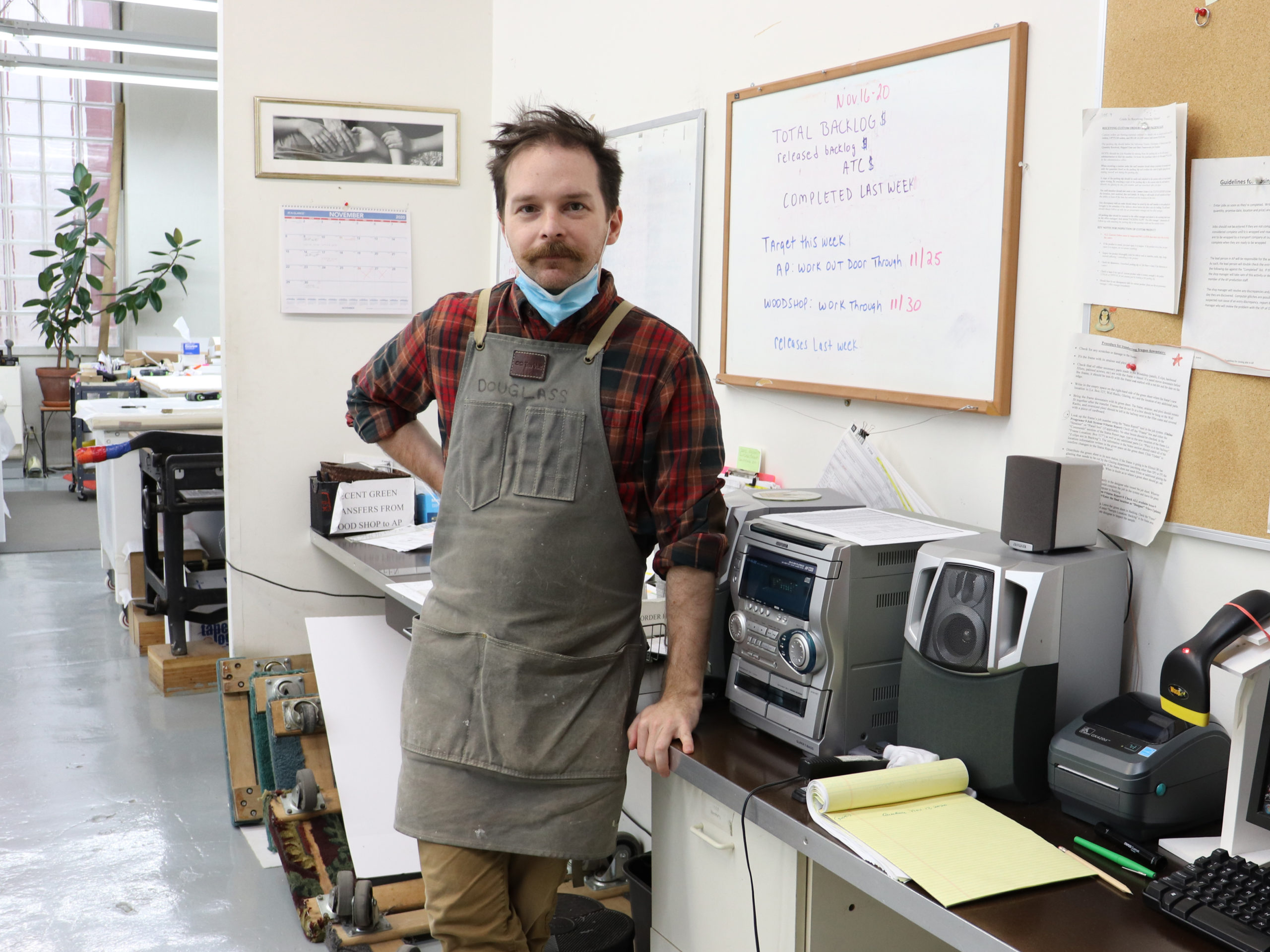 Ryan with his stereo in our art preservation studio.